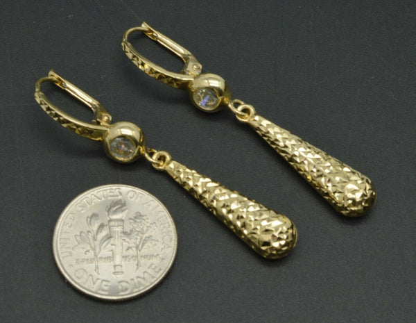 REAL 14k Yellow Gold Diamond-Cut Lever-back teardrop Drop Earrings