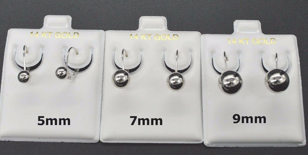 14k White Gold Dangle Polished Ball Leverback Earrings 4 - 10mm