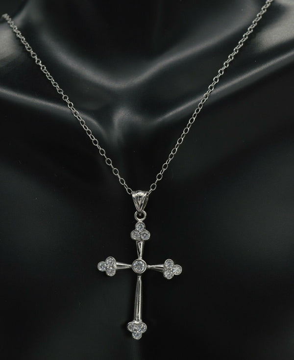 #PM216 14K Solid White Gold Round Created Diamond Fancy Cross 0.40Ct Necklace