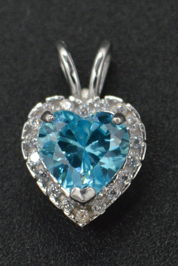 1.25ct Created Diamond Blue Topaz Heart Cut Pendant 14k Soild White Gold