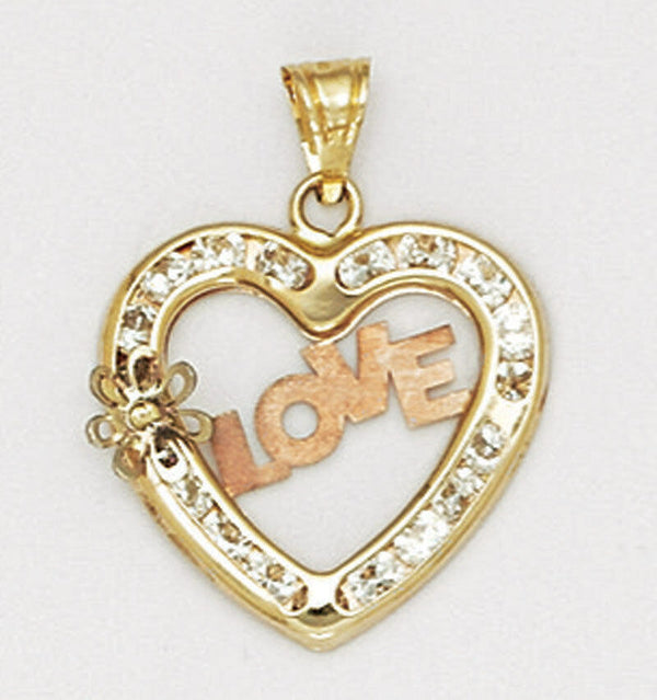 #GA24 14K Solid Yellow & Rose Gold CZ " Love " Heart Shape Pendant