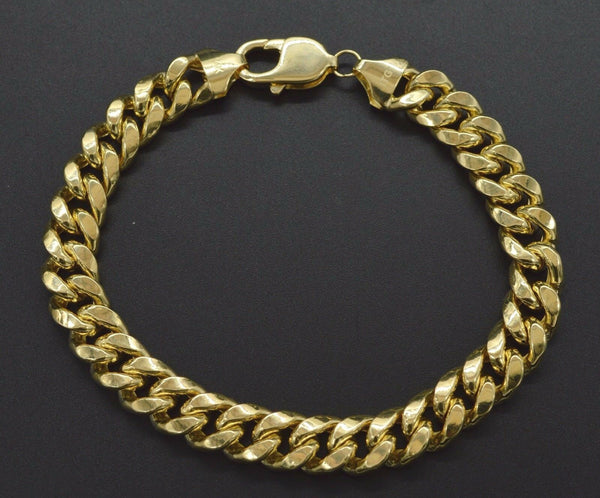 Mens 9mm 14k Real Yellow Gold Miami Cuban Curb Chain Bracelet. 9" 23.8gr