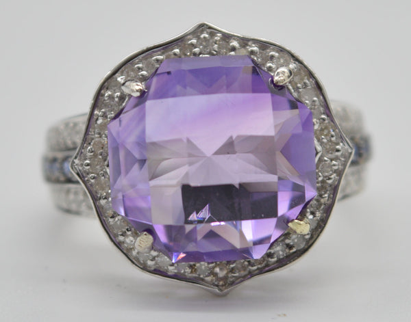 #JR268 NEW 14K White Gold Purple Amethyst & Sapphire size 7 Diamond Ring