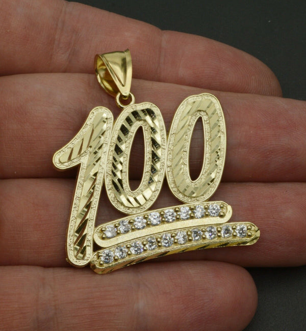 10K Solid Gold Created Diamond Emoji 100 Pendant 6.5gr