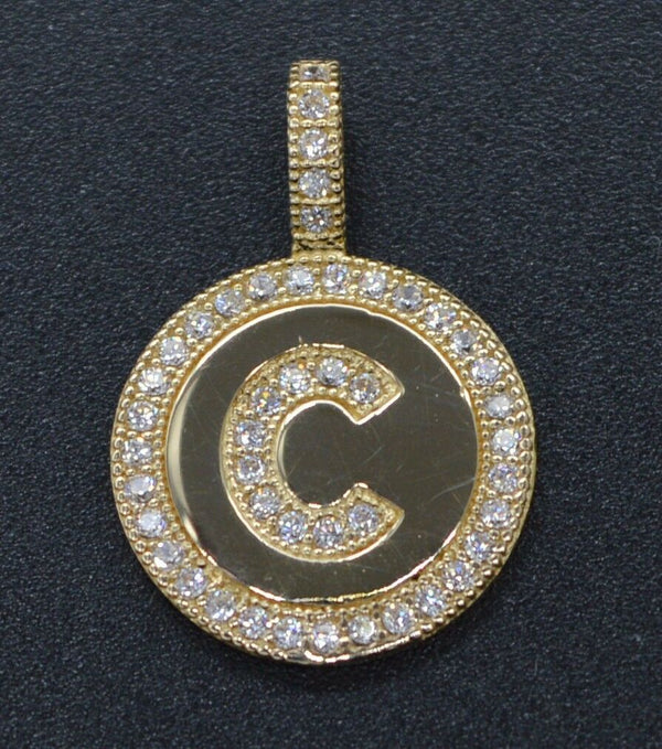 Created Diamond Round Cut Initial Letter C Pendent 14K Yellow Gold A-Z available