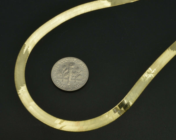 10K Yellow Solid Gold High Polish Silk Herringbone Chain Necklace 5mm 16 -24"