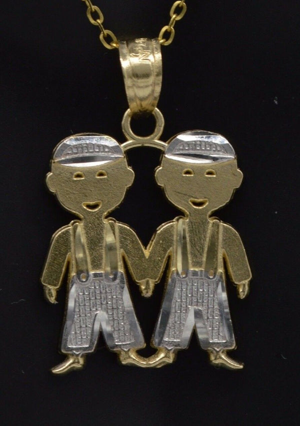 boy & Boy Charm pendant 14k two-tone Gold + 18" cable chain