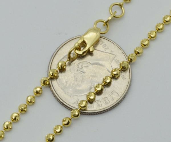 Real 10K Yellow Gold Moon Cut Bead Ball Chain Bracelet