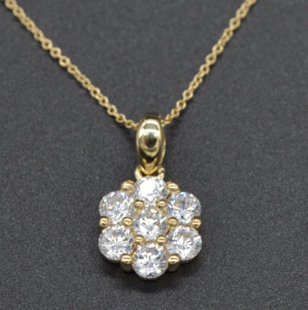 14K Solid Yellow Gold 1.50ct Created Diamond Cluster Pendant charm