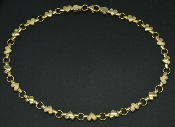 Real 10K Yellow Gold 5.3mm Puffed Heart Link Ankle Bracelet 9'' - 10''.jpg