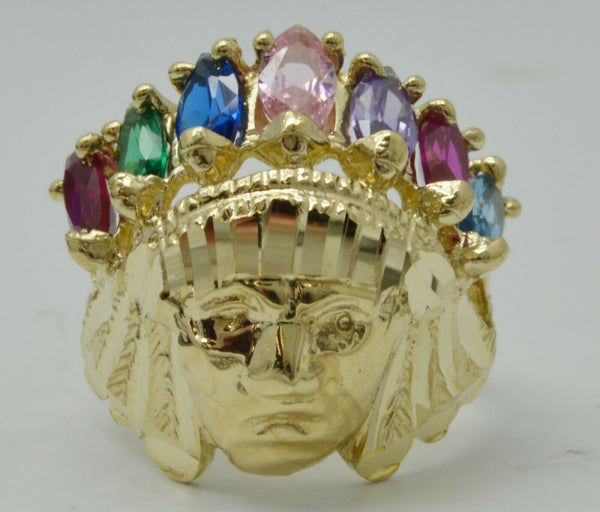 10K Solid Yellow Gold Native American Indian Rainbow CZ ring ALLSizes