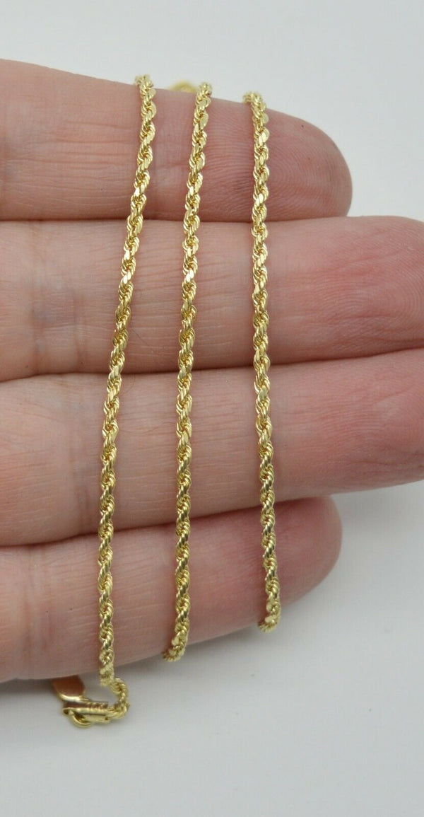 10k Yellow Solid GOLD Hollow Rope Chain Necklace 2mm  18" - 24"