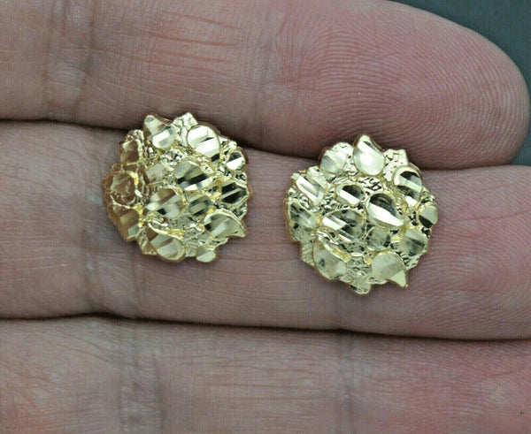 Real 10K Yellow Gold Round Diamond Cut Nugget Stud Earrings 15mm.jpg