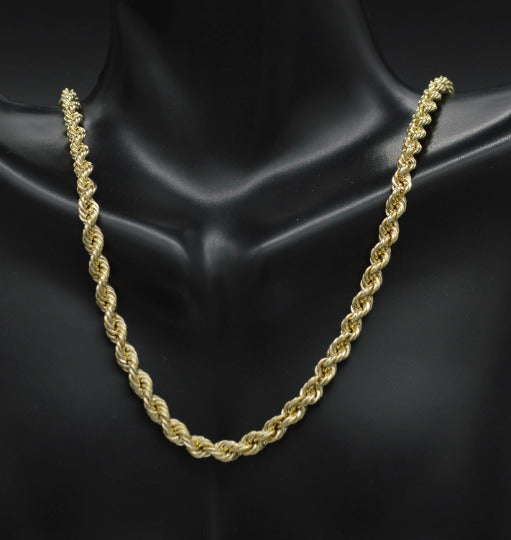 10K Yellow REAL GOLD Hollow Rope Chain Necklace 4mm 18''20'' 22" 24" 26" 28" 30'