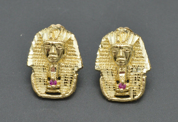 Real 10K Yellow Gold Pharaoh Egyptian King Stud Earrings 3.8gr.jpg