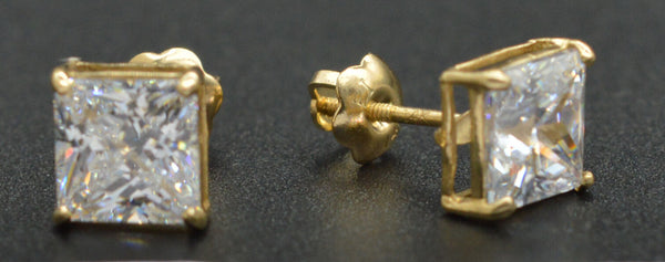 14k Solid Yellow Gold 1.50ct Created Diamond Princess-Cut Earrings  ScrewBack