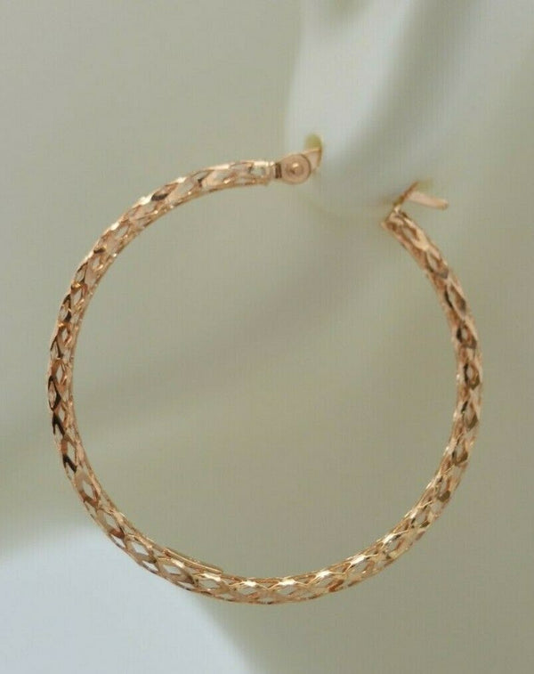 Real 10K Rose Pink Gold 1.6gr 1.25" Filigree Cut Out Round Hoop Earrings