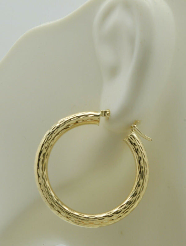 REAL 10K Yellow Gold Large hoop  Diamond Cut Earrings 30mm x4mm 3gr