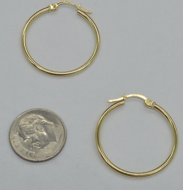 10k Solid Yellow Gold Plain Round hoop Earrings.  25mm x2MM 1.2GR