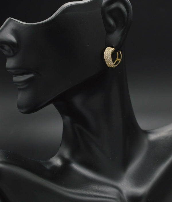 14K Solid Yellow Gold  0.75ct Created Diamond Wavy Huggie Hoop Earrings