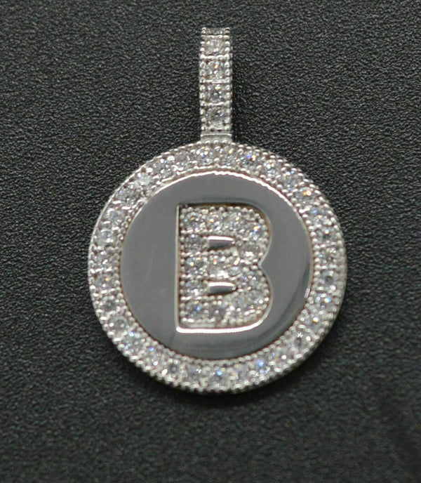 Created Diamond Round Cut Initial Letter B Pendent .25ct 14K White Gold