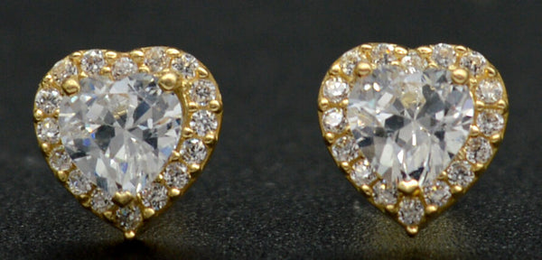 14k Solid Yellow Gold 1.50ct Round and Heart Created Diamond Stud Earrings