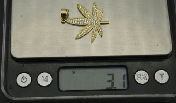 10K Solid Gold cz 7 Cannabis Leaf Marijuana Pendant 3.1gr