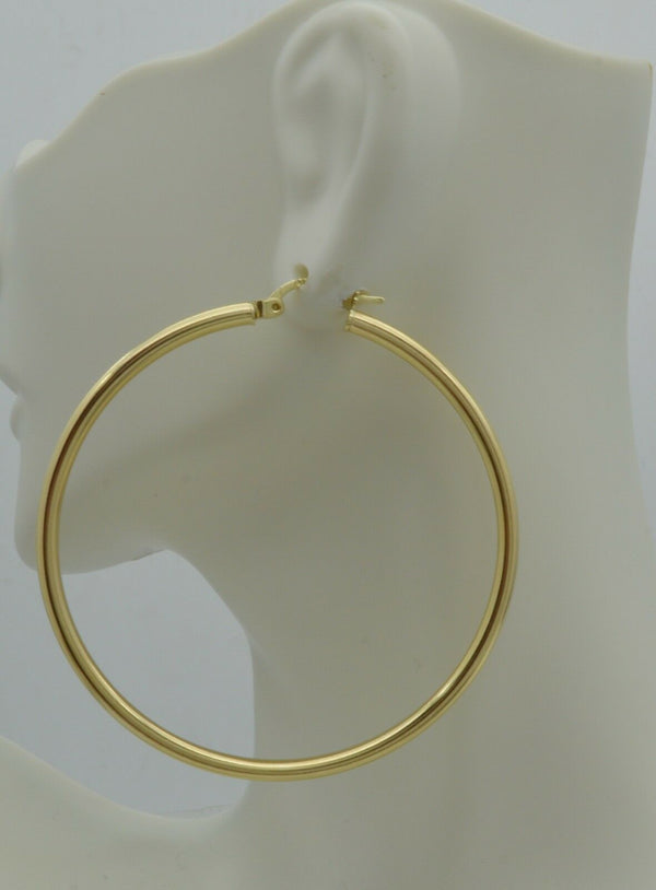 14k Solid Yellow Gold "big Large" Plain Round hoop Earrings 55mm x2MM 3.2GR