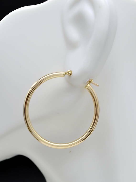 10k Solid Yellow Gold Large Plain Round hoop Earrings. 1 1/4'' 30mm x2MM 1.6GR