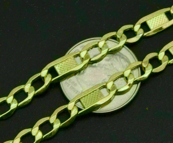 Real 10K Yellow Gold 5mm Fancy Textured Figaro Link Ankle Bracelet  9'' - 10''.jpg