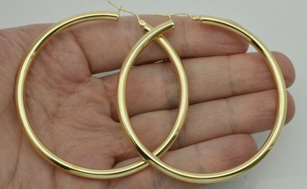2.60'' 10k Solid Gold big Large hoop Plain Earrings 68mm x4mm 7gr