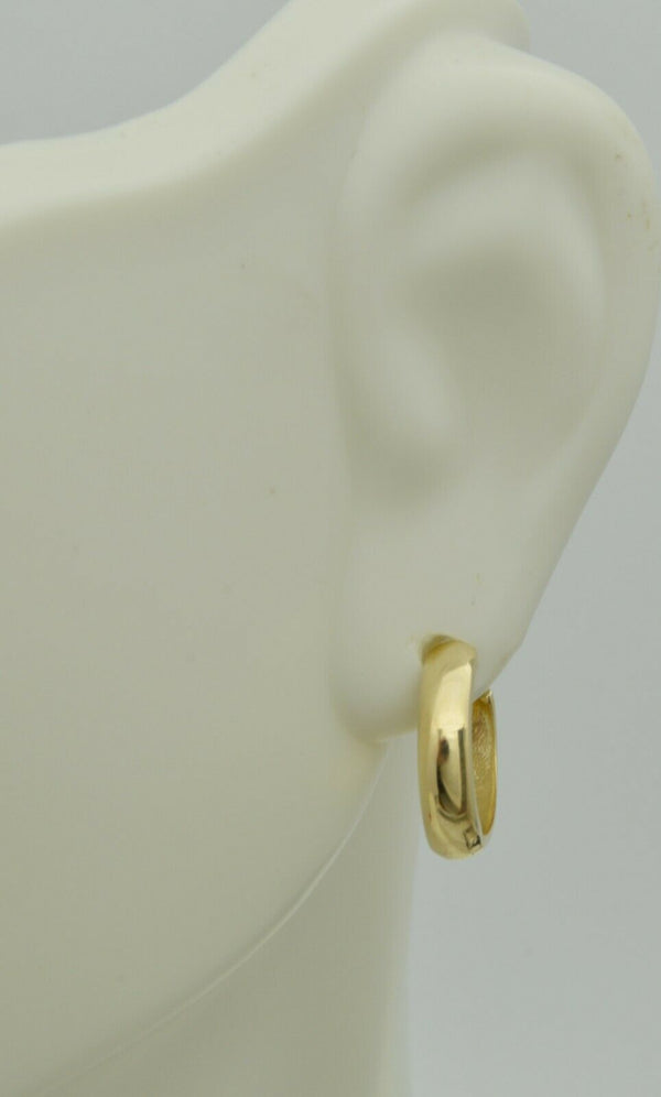 14K Solid Yellow Gold 12mm Plain Huggie Hoop Earrings