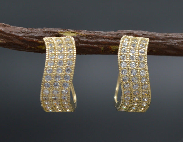 14K Solid Yellow Gold  0.75ct Created Diamond Wavy Huggie Hoop Earrings