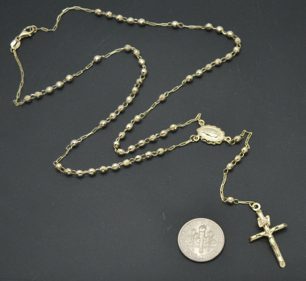 10k Solid Yellow Gold Rosary virgin Mary Jesus Cross Necklace 18'' 6. gr