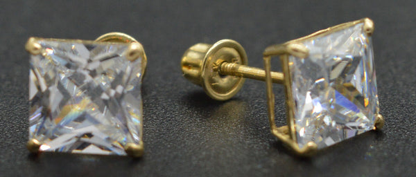 14k Solid Yellow Gold 2.00ct Created Diamond Princess-Cut Earrings ScrewBack