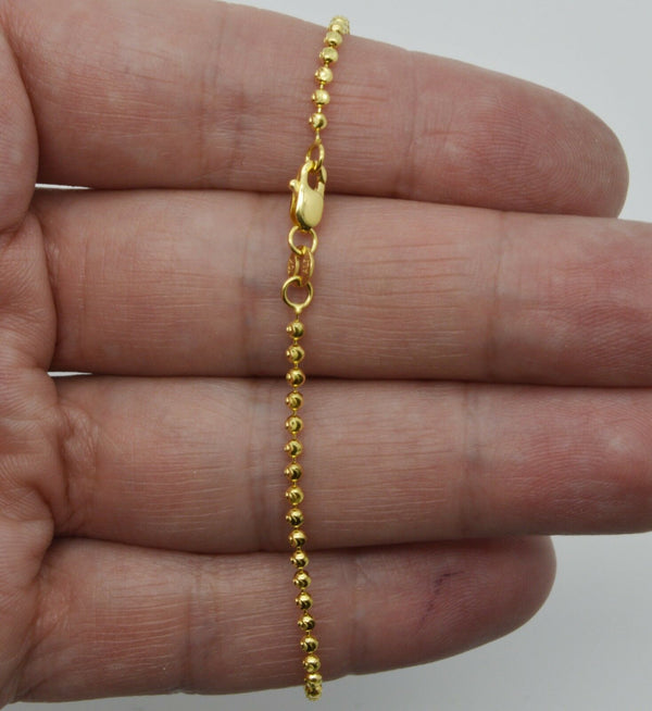 Real 10K Yellow Gold Moon Cut Bead Ball Chain Bracelet