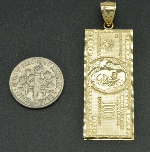 10K Solid Gold Created Benjamin Franklin One Hundred Dollar Pendant 1.9'' 4.2gr