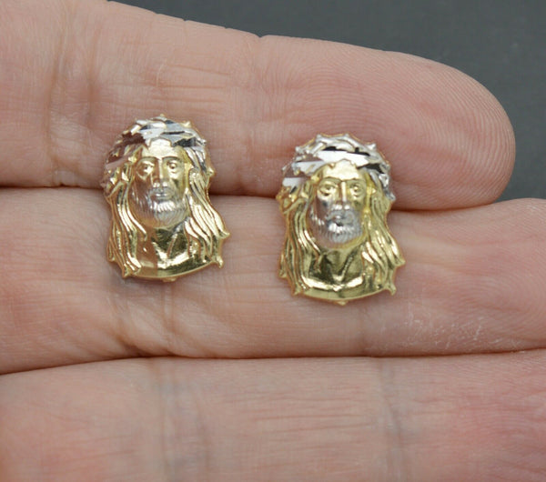 Real 10k Yellow Gold Jesus Head Diamond Cut Stud Earrings 1.9gr.jpg