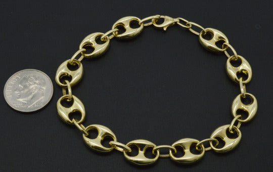 Real 10K Yellow Gold 10mm Mens Puffed Mariner Gucci Link Chain Bracelet 10gr