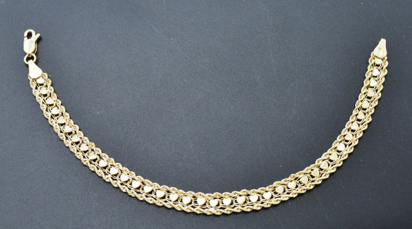 10k Solid Yellow Gold Mirrored Rope And Heart Link Chain Bracelet 7"- 8''