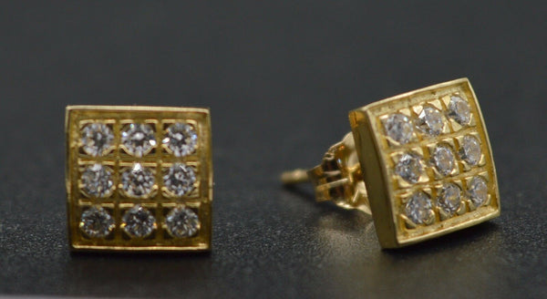 JM75 Round Created Diamond Squared Stud Earrings 14K Yellow Gold