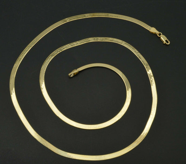 10K Yellow Solid Gold High Polish Silk Herringbone Chain Necklace 3mm 16''  -24"