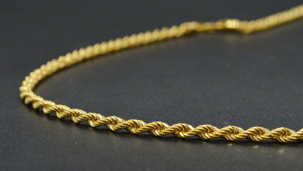 14K Yellow Solid GOLD Hollow Rope Chain Necklace 3mm  18" - 24"