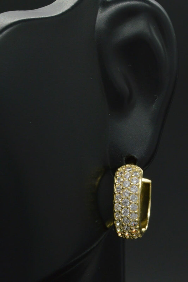 14K Solid Yellow Gold Earrings 1.00ct Created Diamond  Huggie Hoop