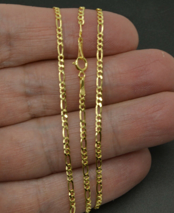 14K Yellow REAL GOLD Figaro Link Chain Necklace 2mm 16'' 18'' 20""