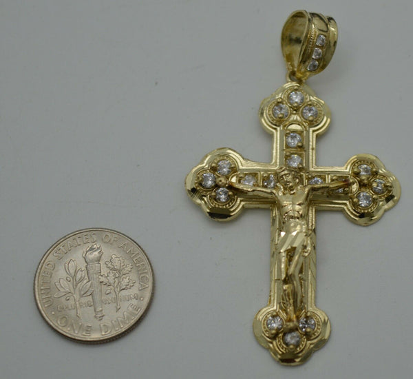 Real 10k Yellow Gold Jesus Christ Crucifix Cross Pendant + Chain 16"-24"