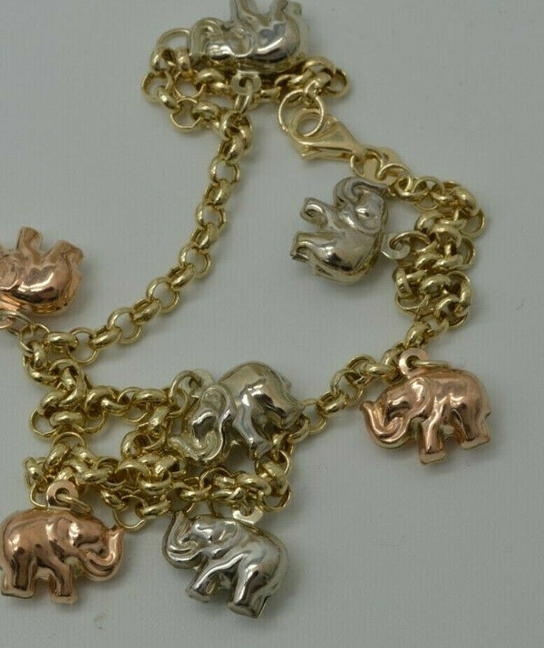 Real 10K Multicolor Gold Rolo Link lucky Elephant Ankle Bracelet  9'' - 10''.jpg