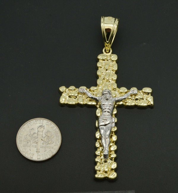 10K Real Gold Nougat Jesus Cross Pendant Charm 5.2 gr 2.70" length