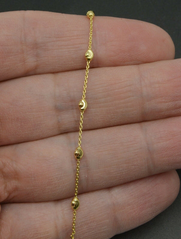 14k Yellow Solid Gold Ball Bead diamond cut Station Link Bracelet 2.5mm 7''.jpg