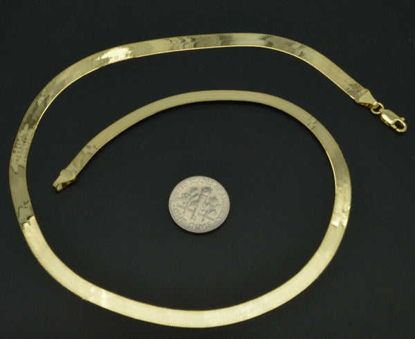 10K Yellow Solid Gold High Polish Silk Herringbone Chain Necklace 5mm 16 -24"
